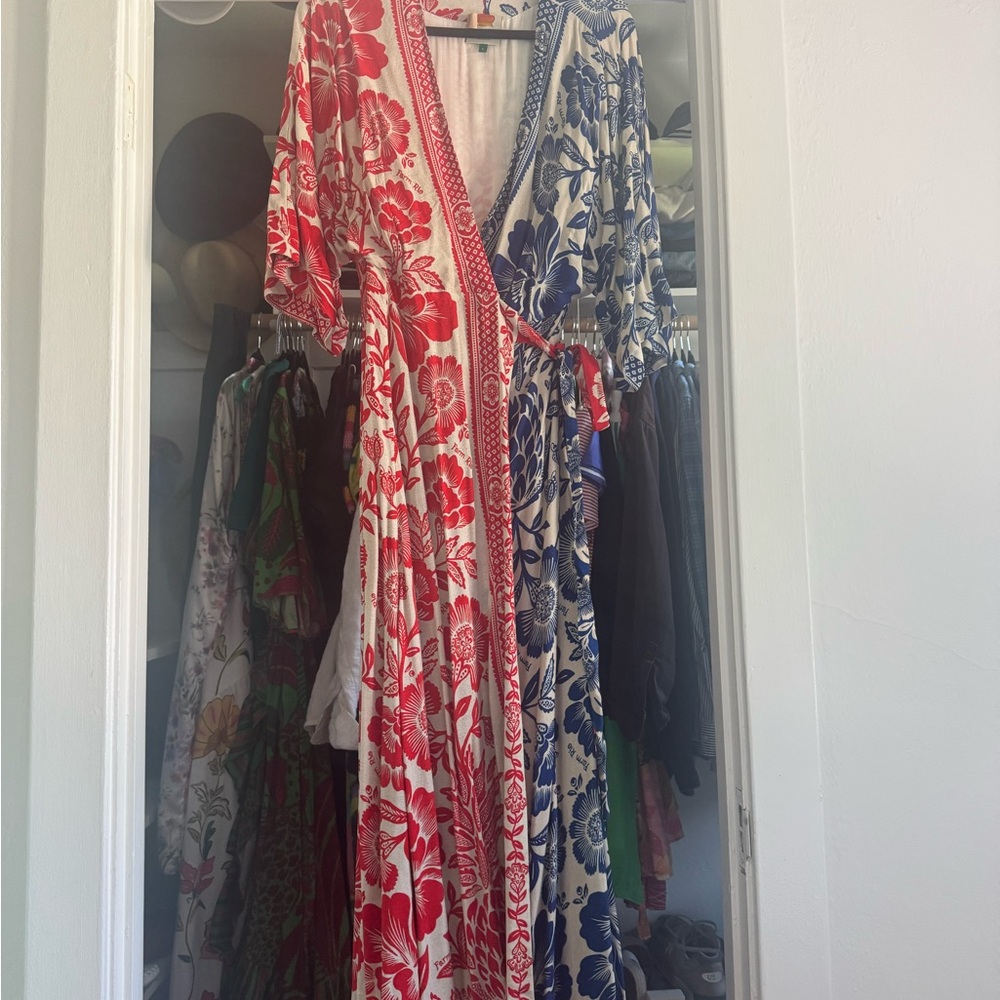 FARM Rio Wrap Dress in Red and Blue L